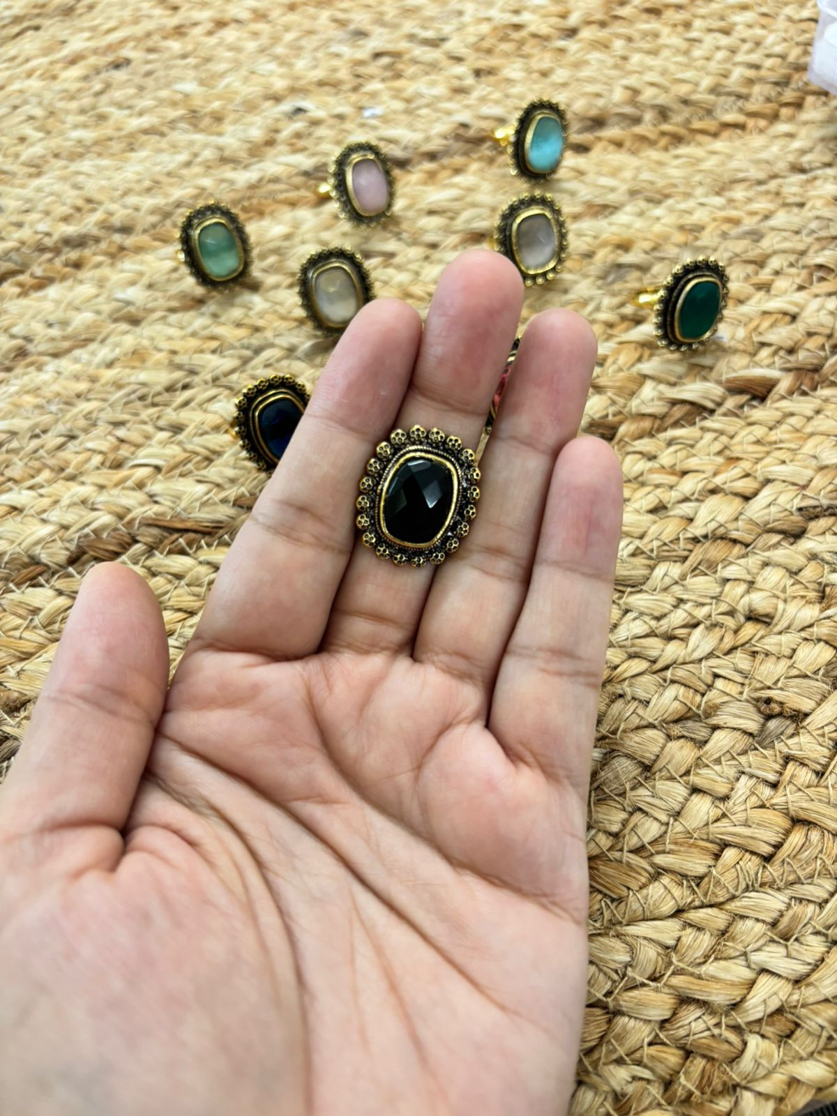 Metallic Oxidised Adjustable Gold Finger Ring - Black