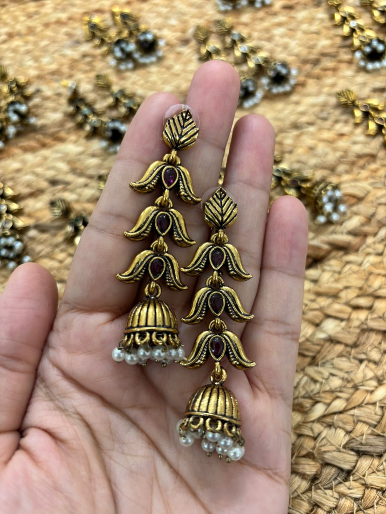 Image of Metallic Oxidised Gold Earrings - Wine