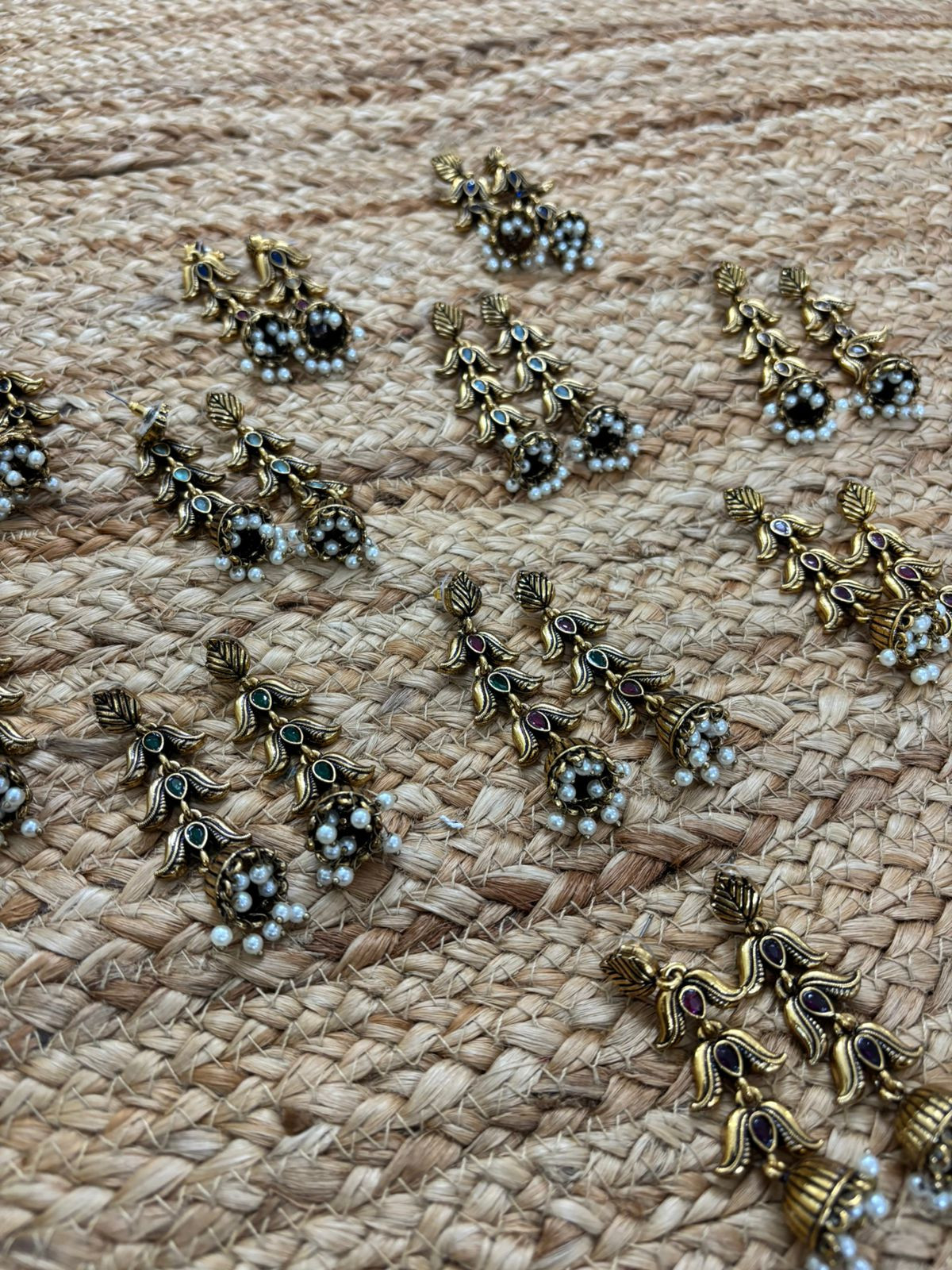 Metallic Oxidised Gold Earrings - White