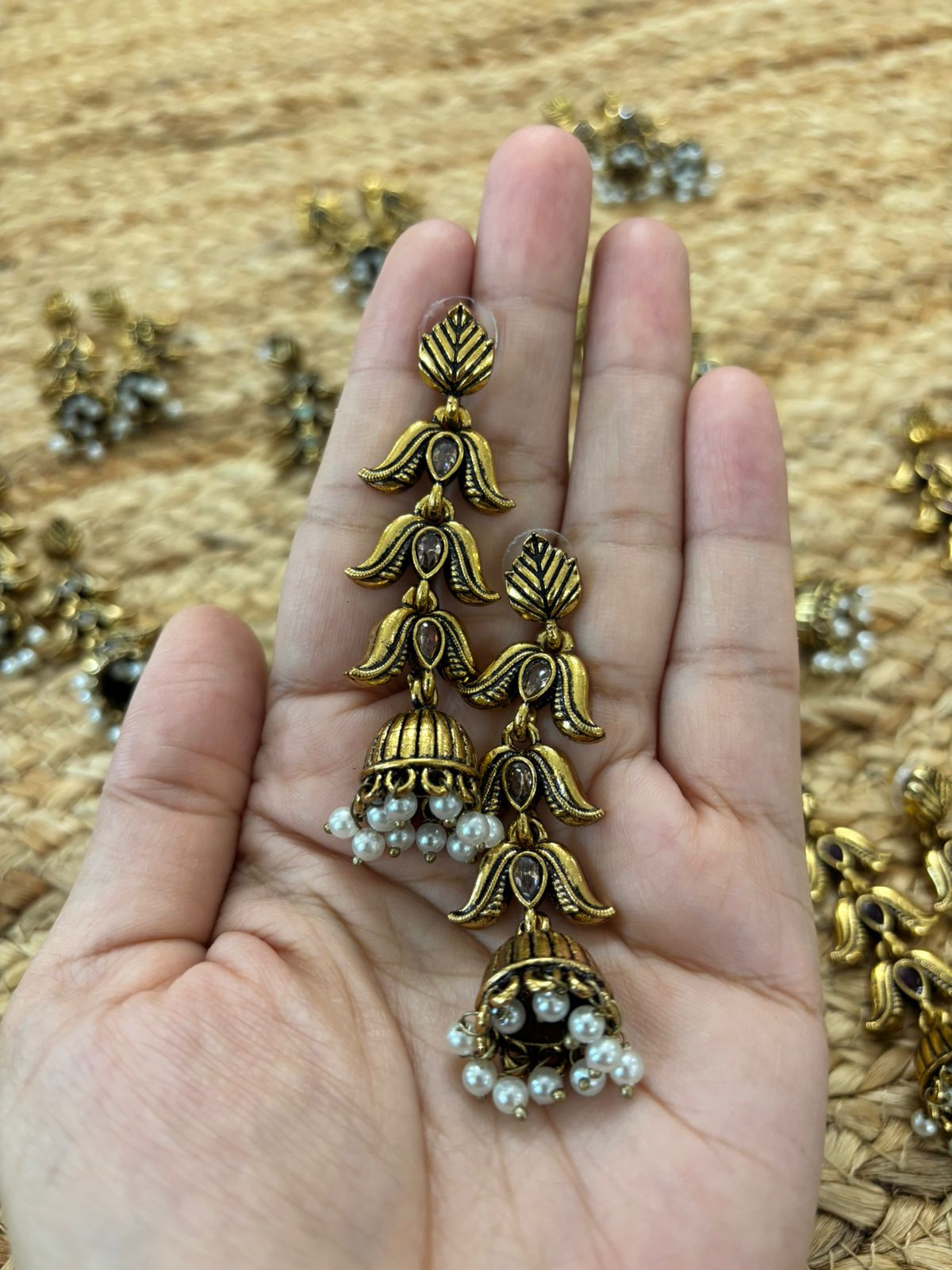 Metallic Oxidised Gold Earrings - Peach