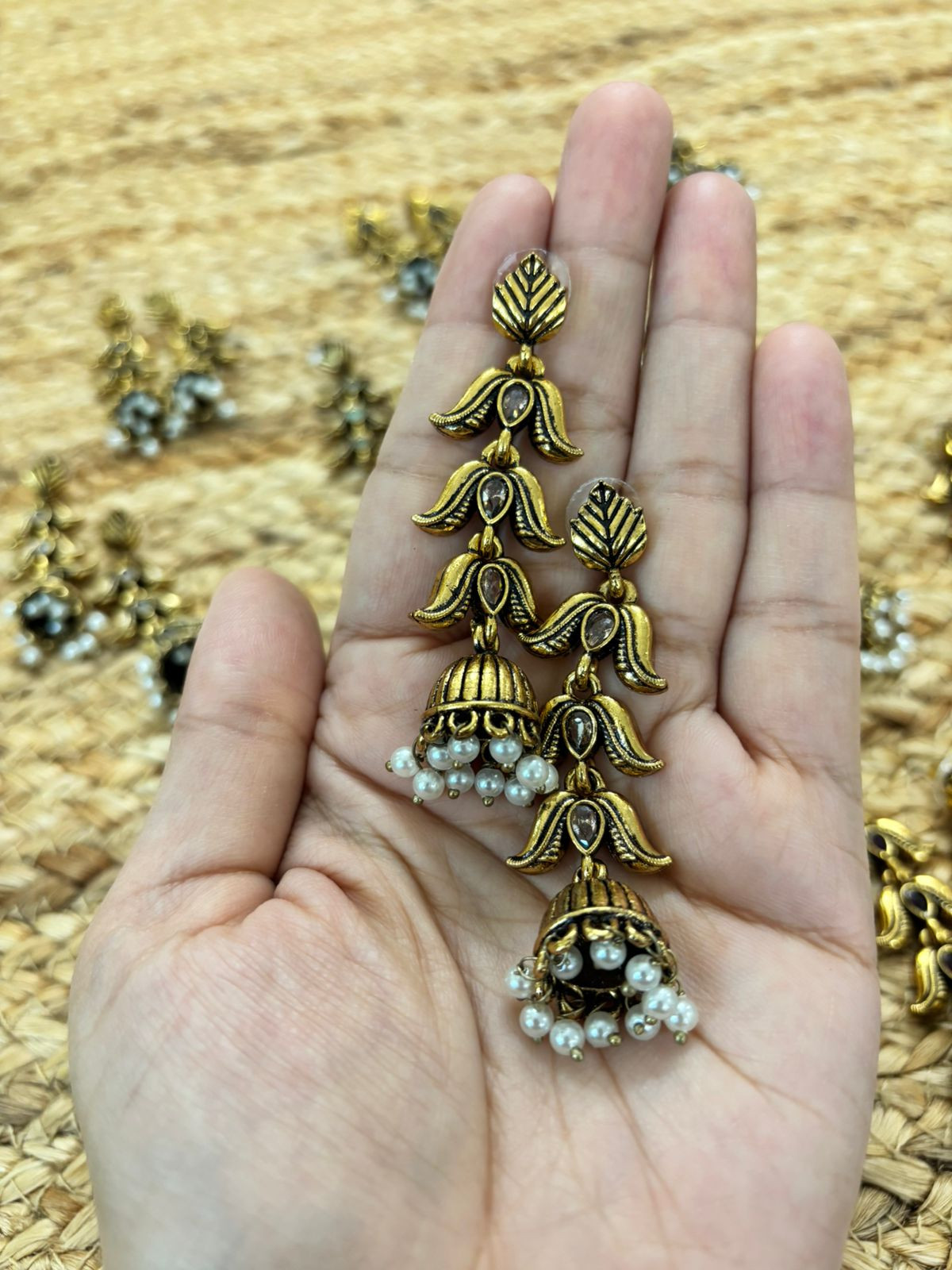 Metallic Oxidised Gold Earrings - Peach