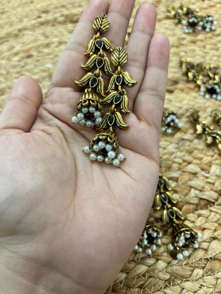 Image of Metallic Oxidised Gold Earrings - Black