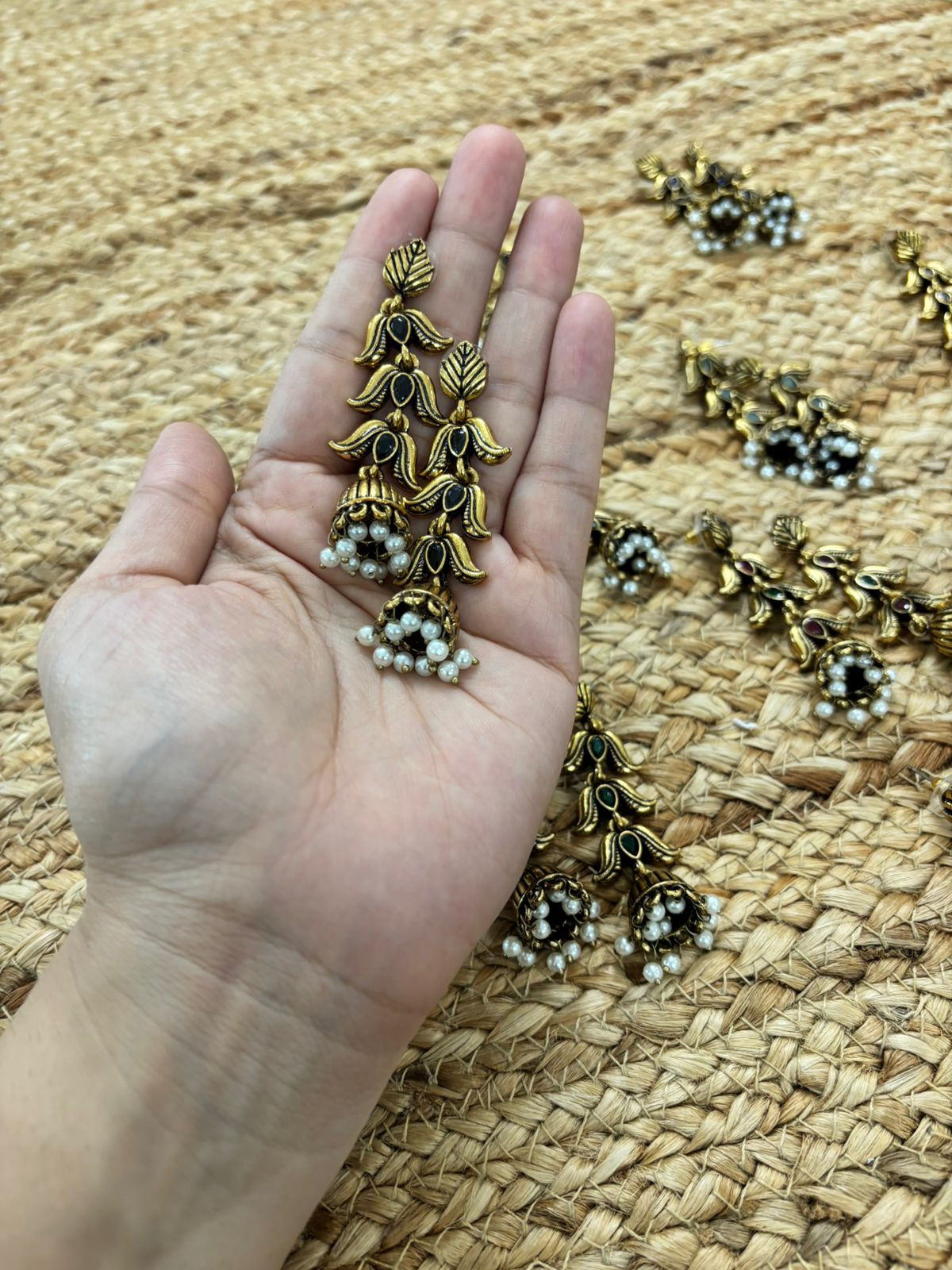 Metallic Oxidised Gold Earrings - Black