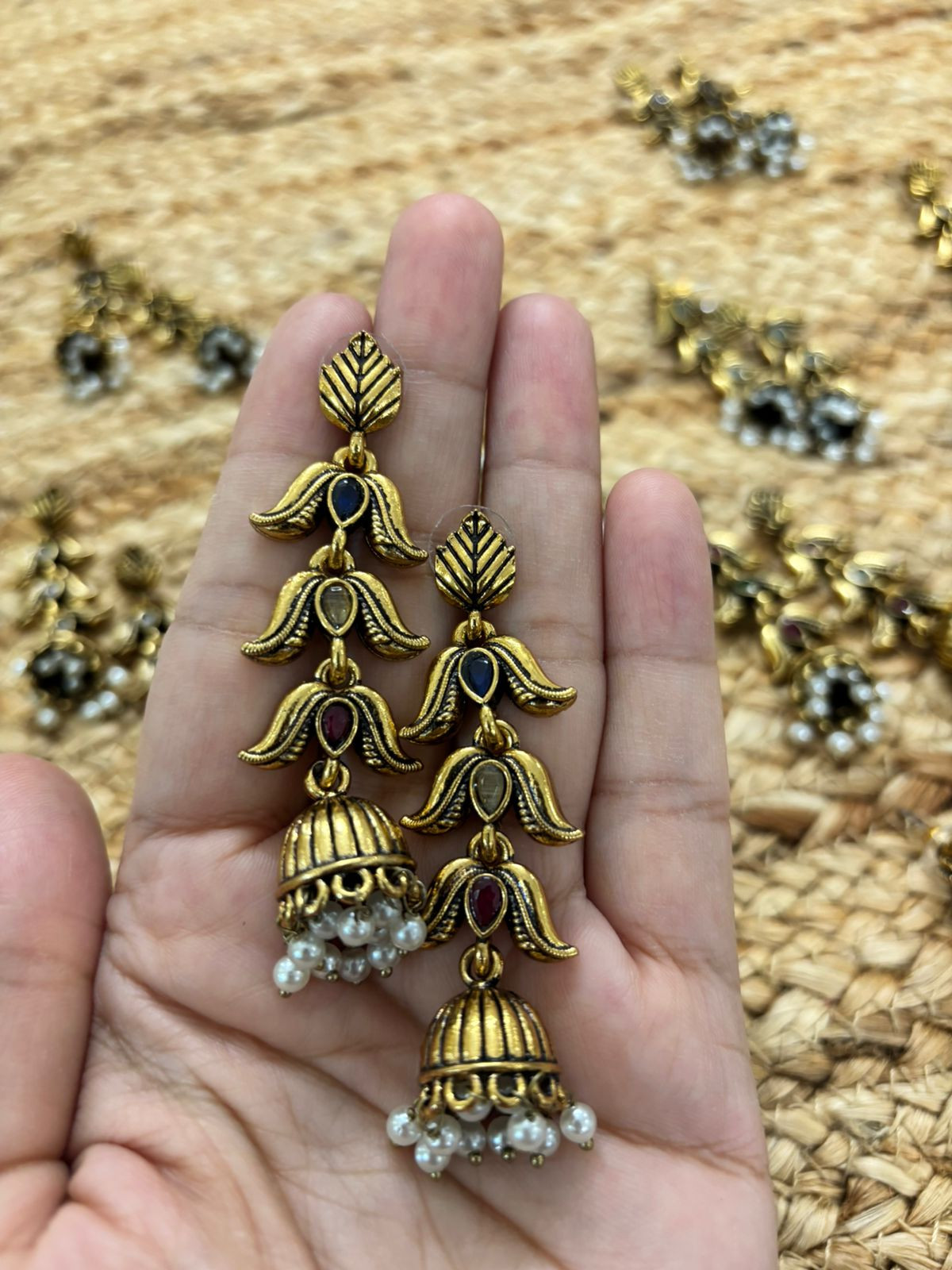 Metallic Oxidised Gold Earrings - Multicolour
