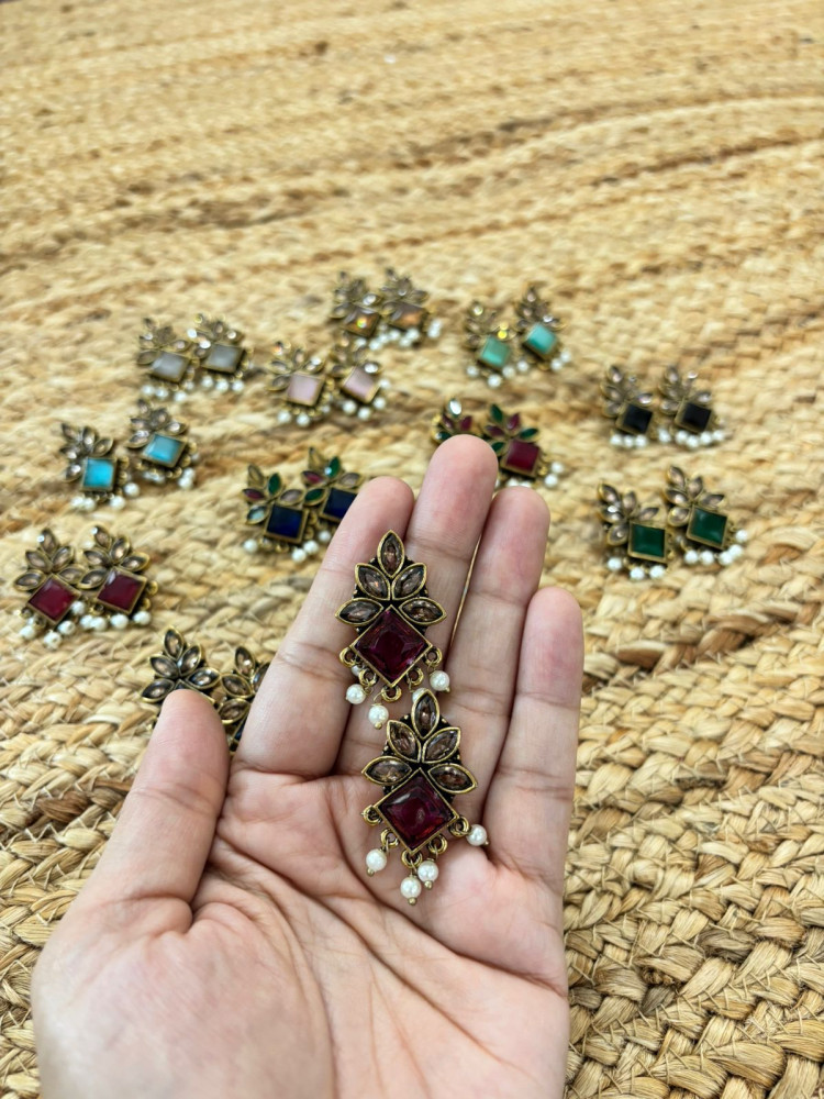 Image of Metallic Oxidised Gold Earrings - Wine