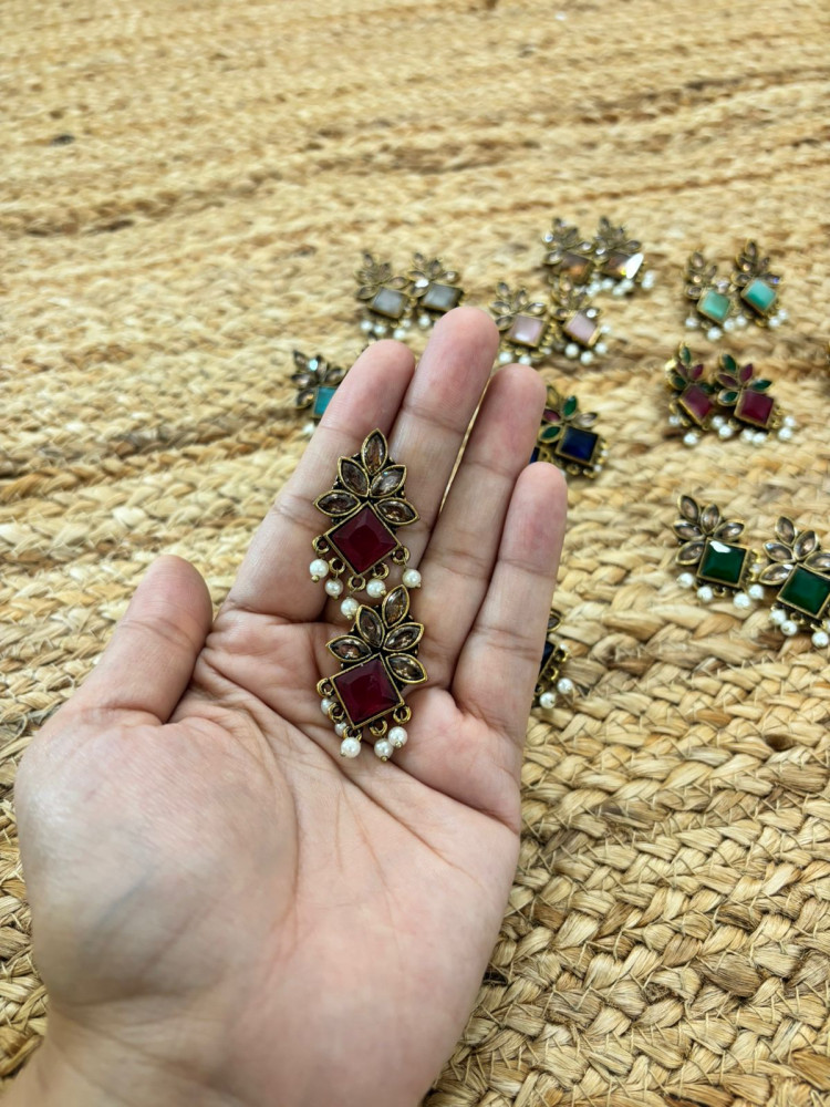 Image of Metallic Oxidised Gold Earrings - Red