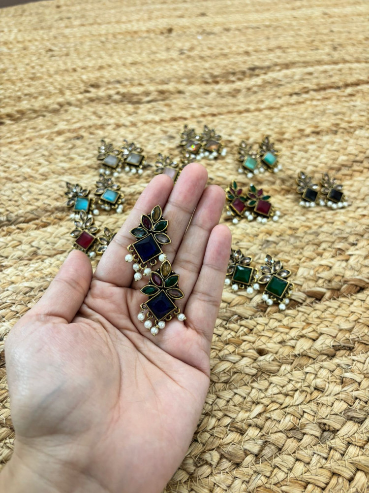 Image of Metallic Oxidised Gold Earrings - Multicolour