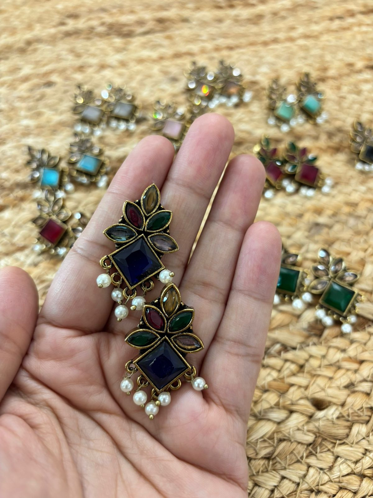 Metallic Oxidised Gold Earrings - Multicolour