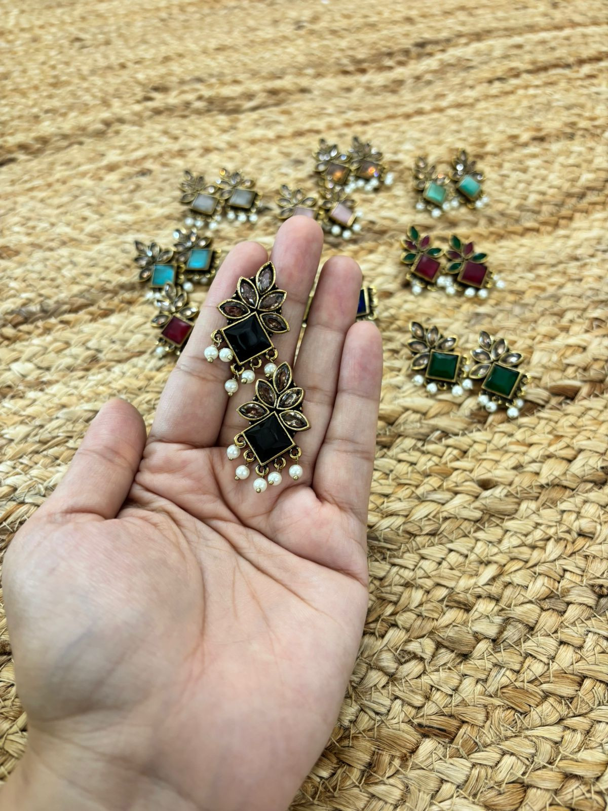 Metallic Oxidised Gold Earrings - Black