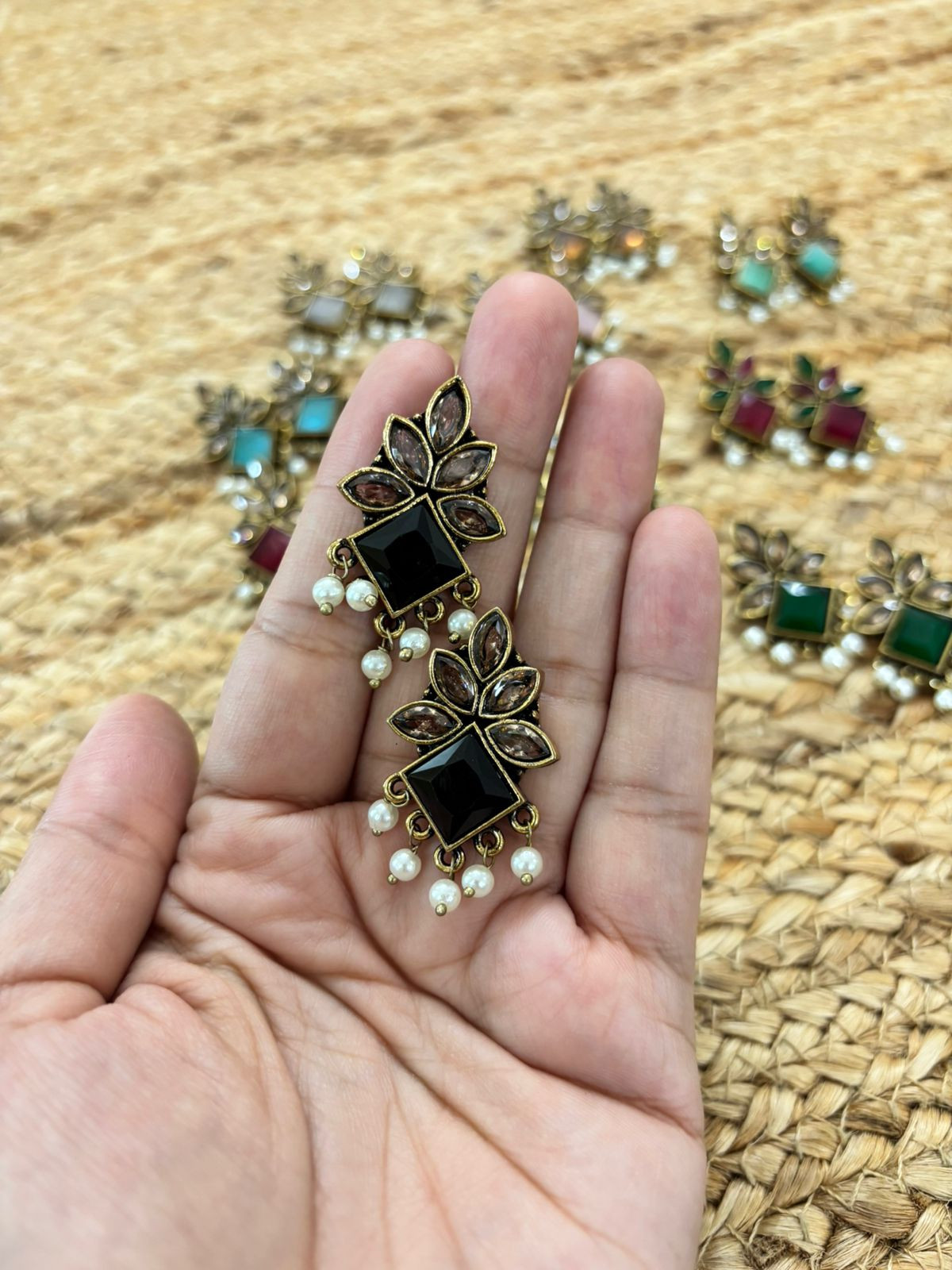 Metallic Oxidised Gold Earrings - Black