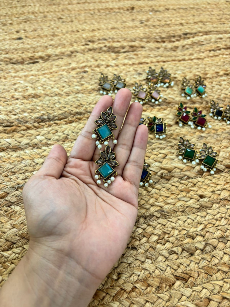 Image of Metallic Oxidised Gold Earrings - Sea Blue