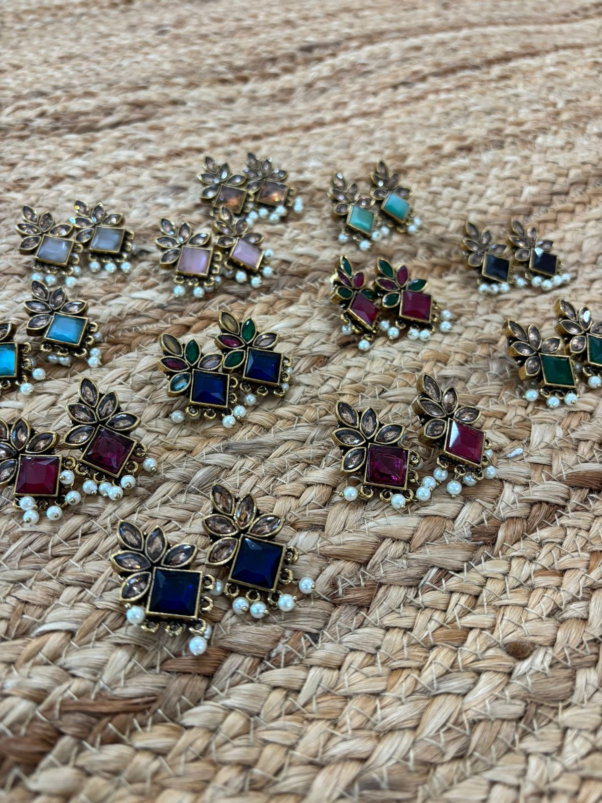 Metallic Oxidised Gold Earrings - Sea Blue