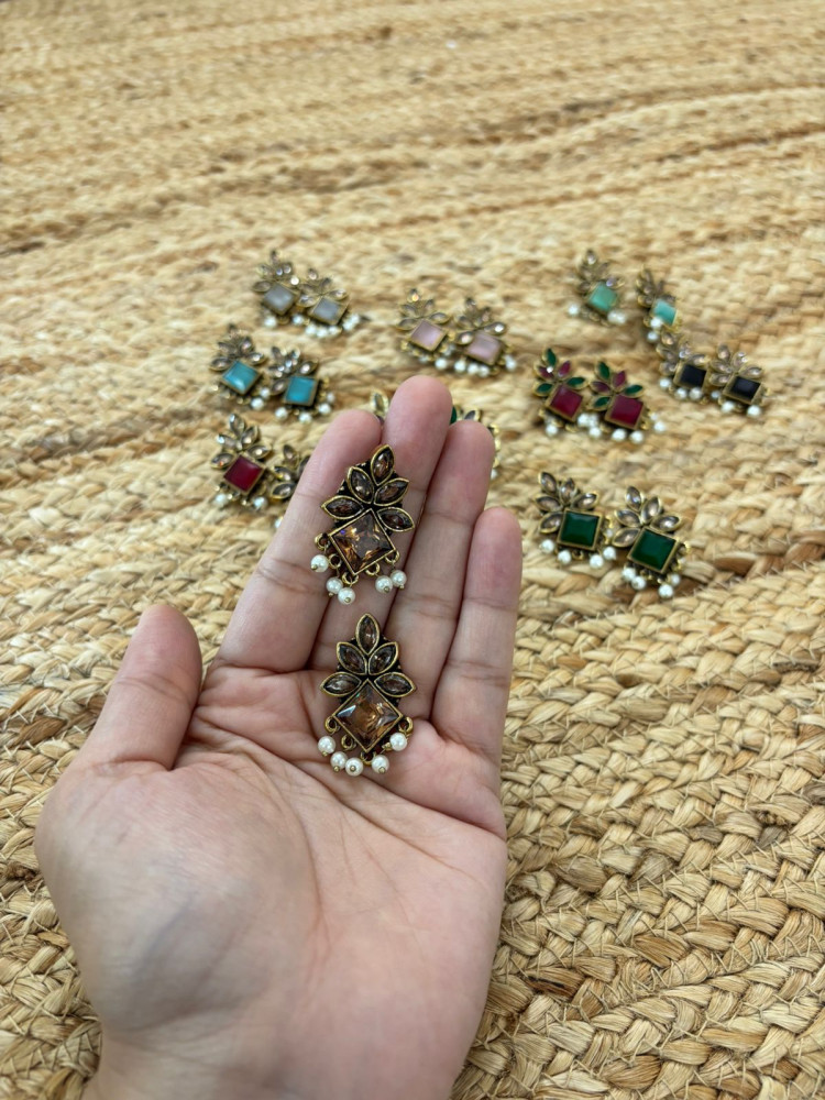 Image of Metallic Oxidised Gold Earrings - Peach