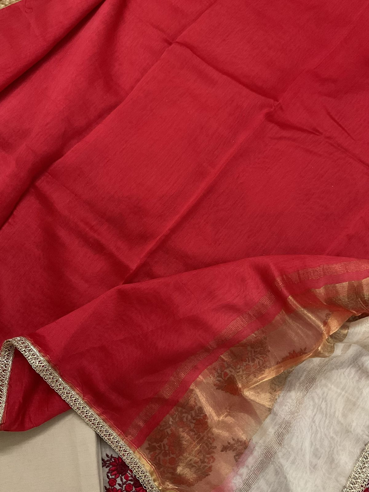 Pure Chanderi Embroidered Suit - Beige