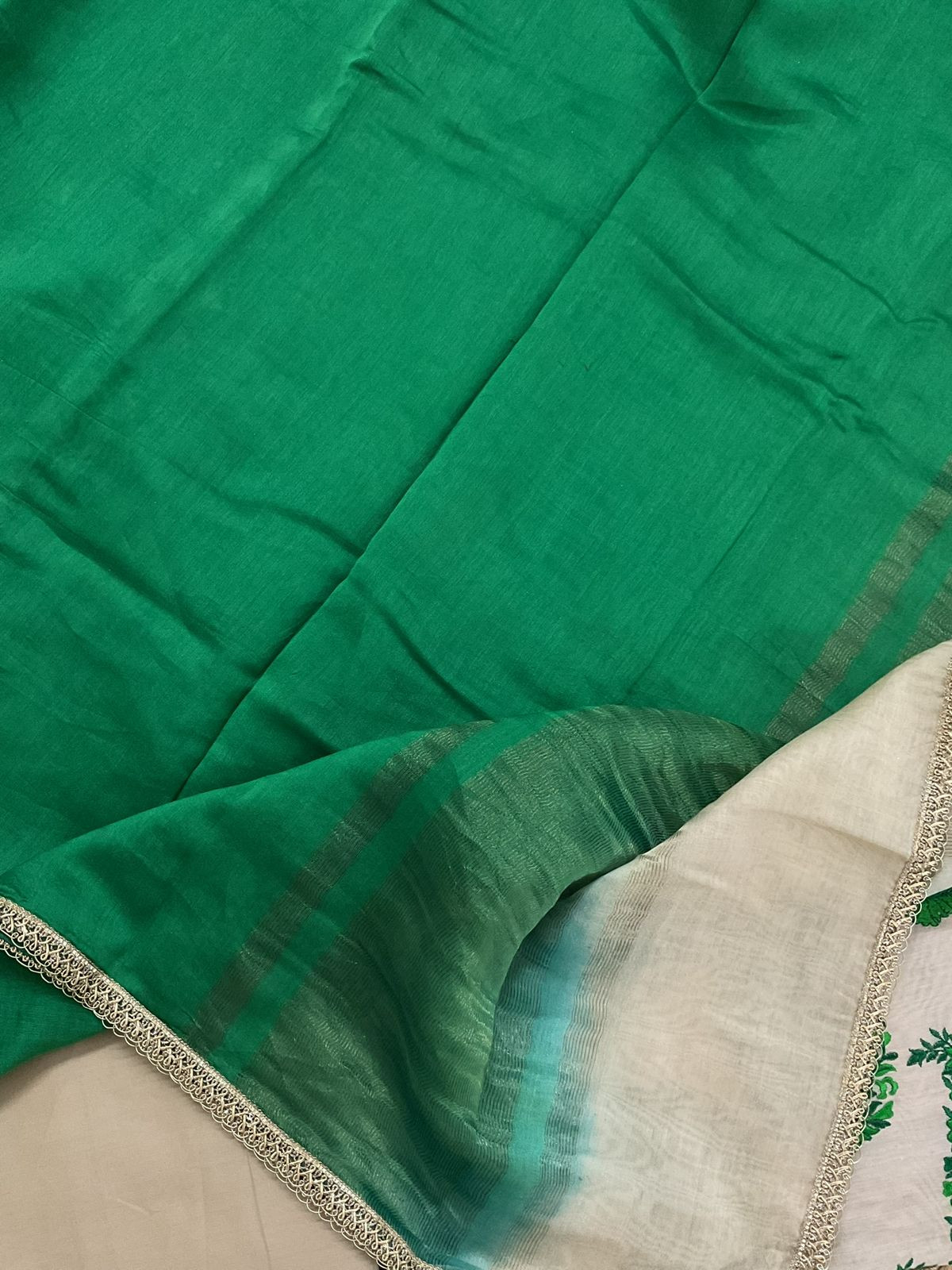 Pure Chanderi Embroidered Suit - Beige