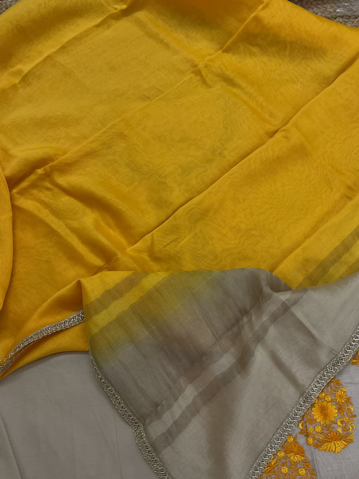 Pure Chanderi Embroidered Suit - Beige