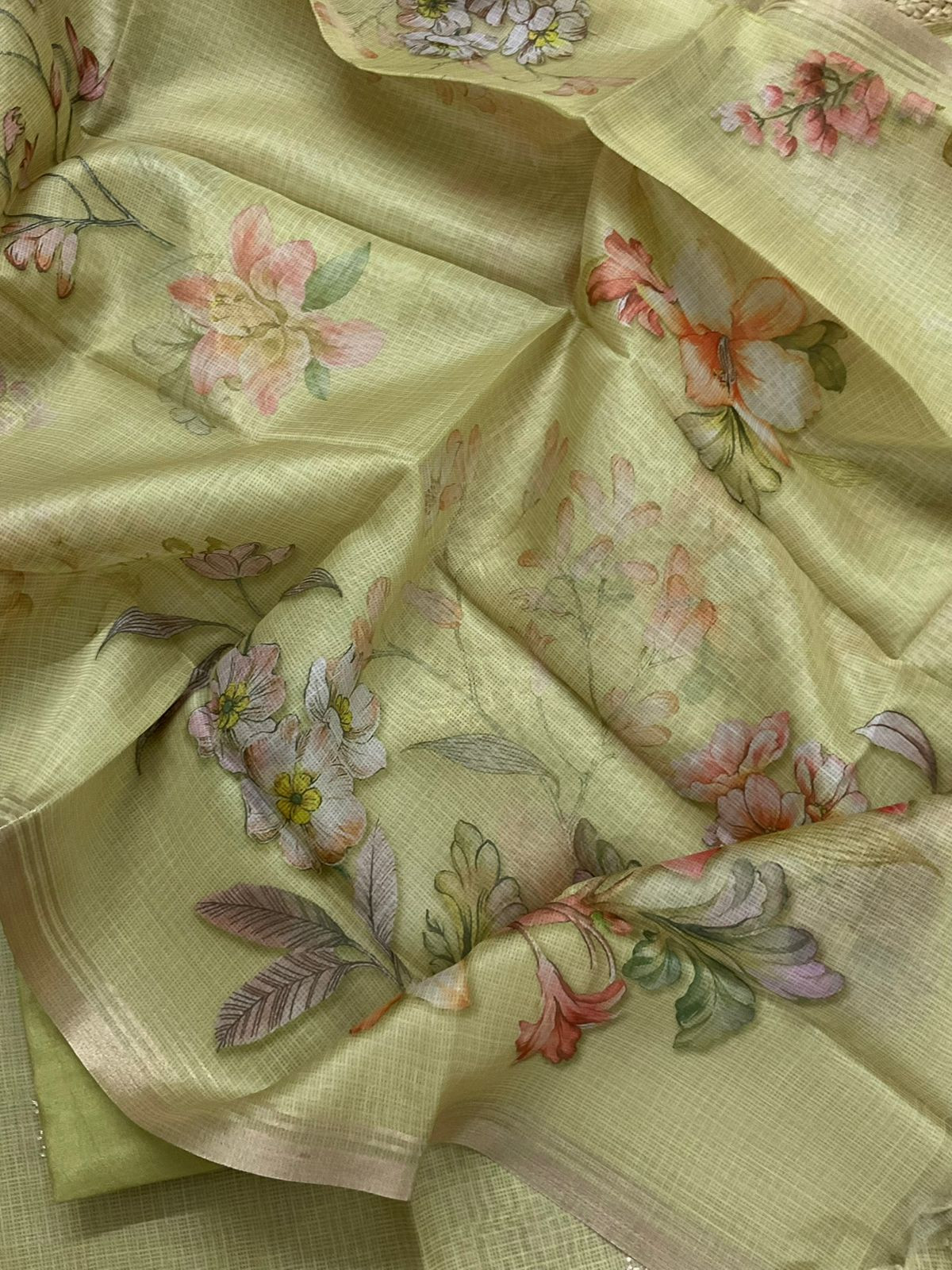 Soft Kota Silk Printed Embroidered Suit - Green