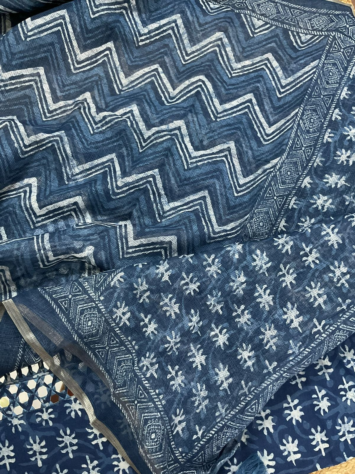 Pure Cotton Printed Embroidered Suit - Blue