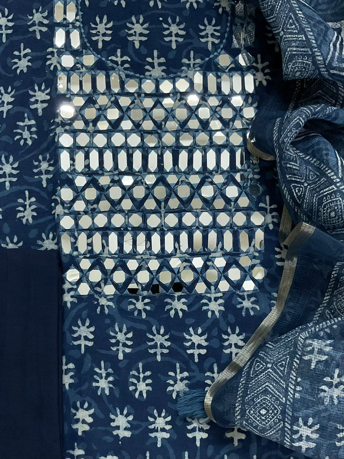 Pure Cotton Printed Embroidered Suit - Blue