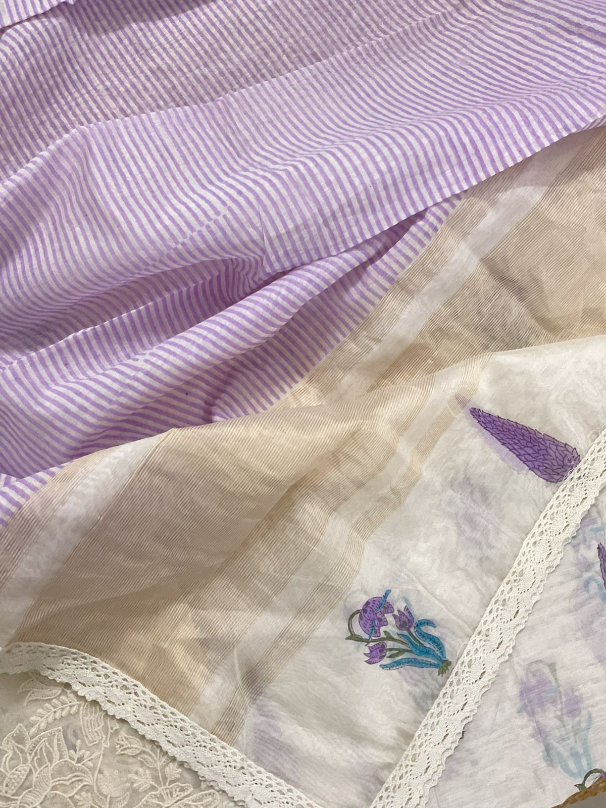 Pure Chanderi Block Printed Embroidered Suit - Off White