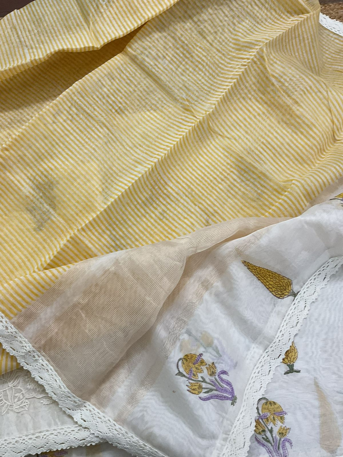 Pure Chanderi Block Printed Embroidered Suit - Off White