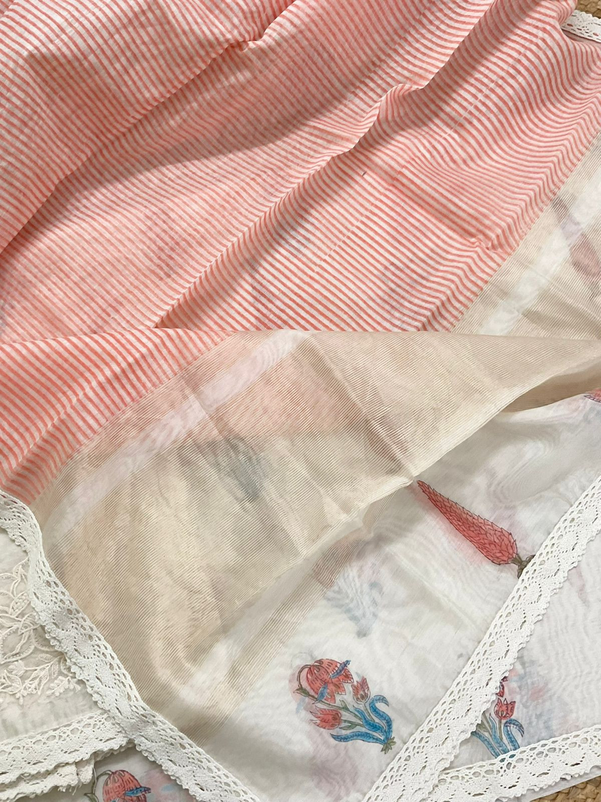 Pure Chanderi Block Printed Embroidered Suit - Off White