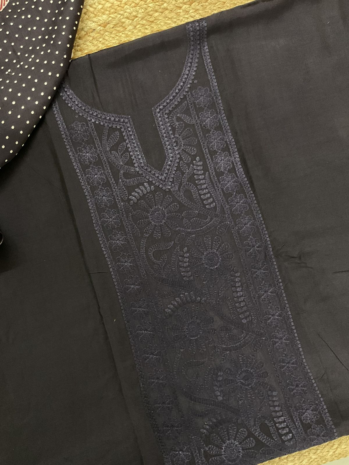 Pure Muslin Printed Embroidered Suit - Black
