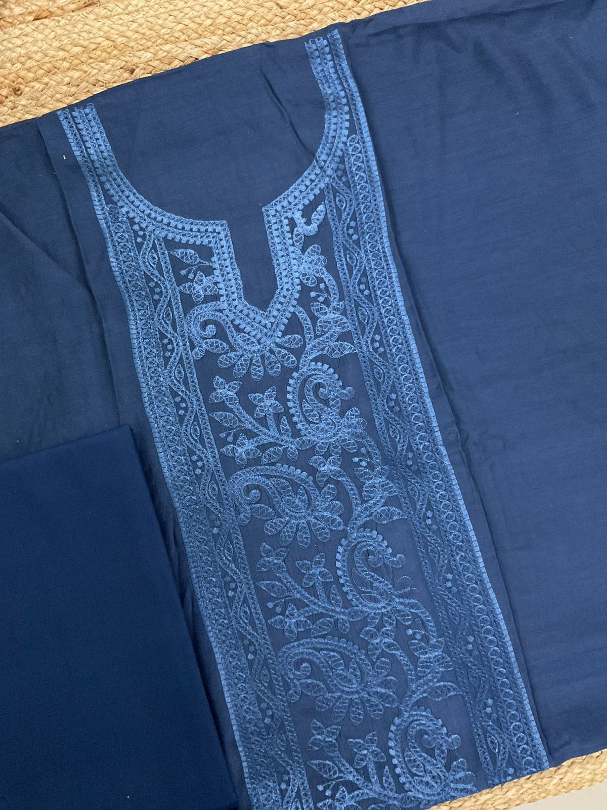 Pure Muslin Printed Embroidered Suit - Blue