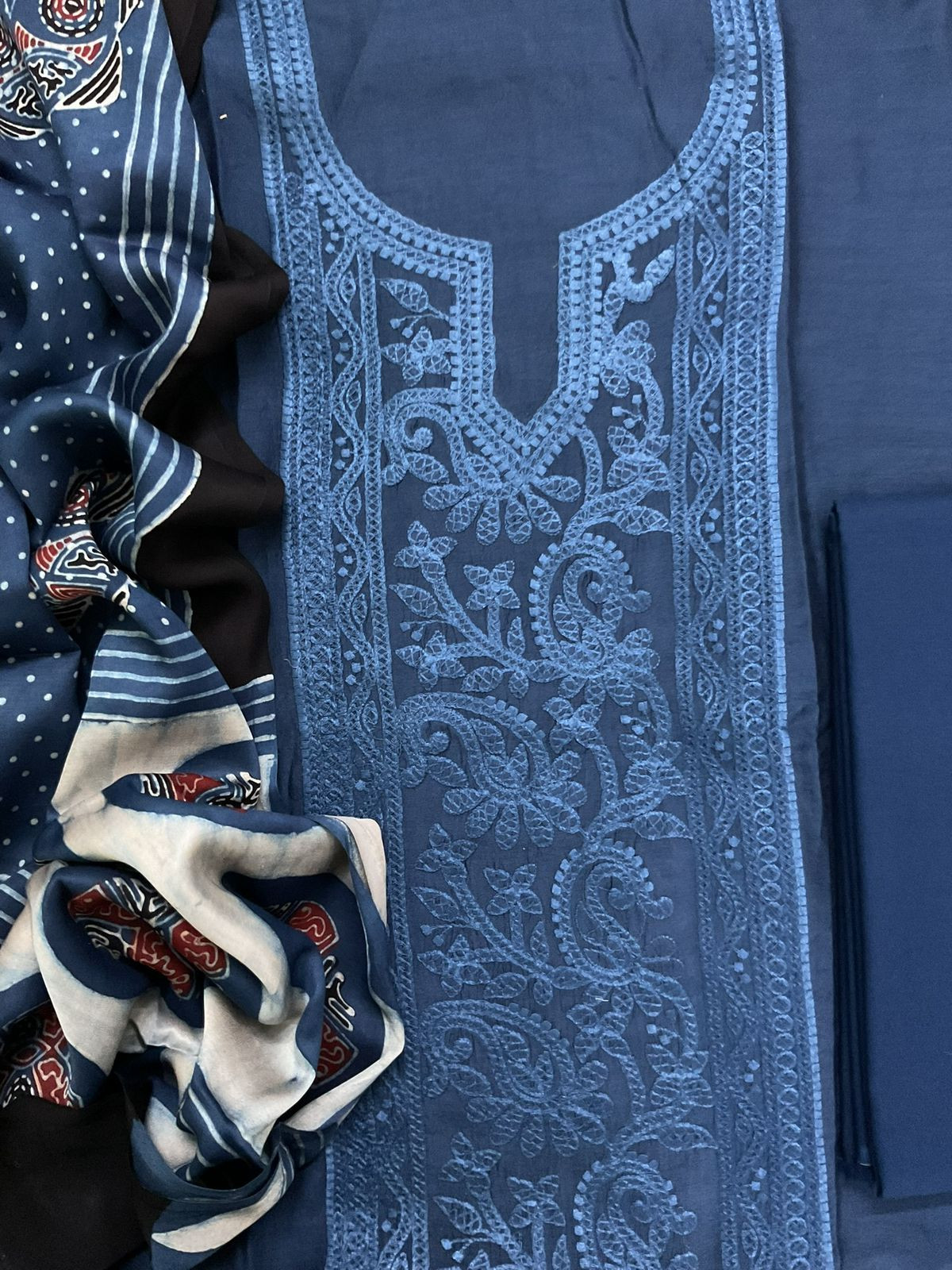 Pure Muslin Printed Embroidered Suit - Blue