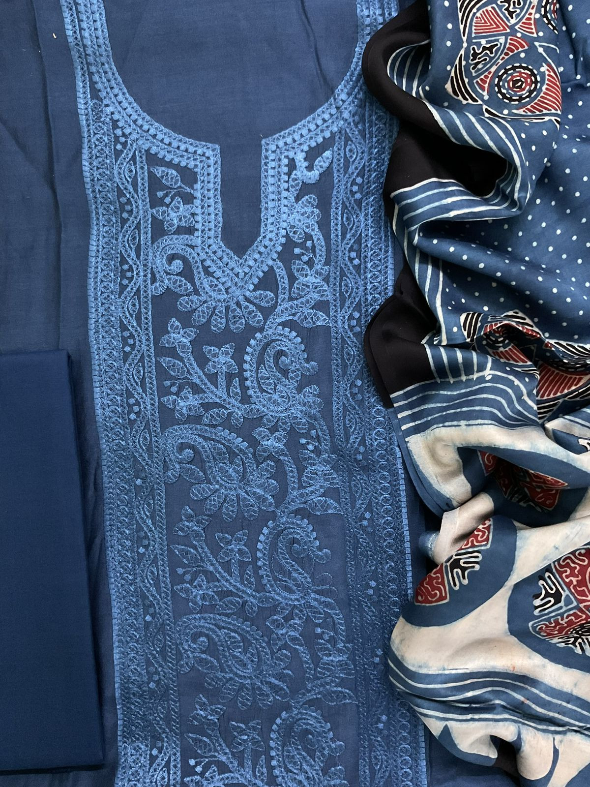 Pure Muslin Printed Embroidered Suit - Blue