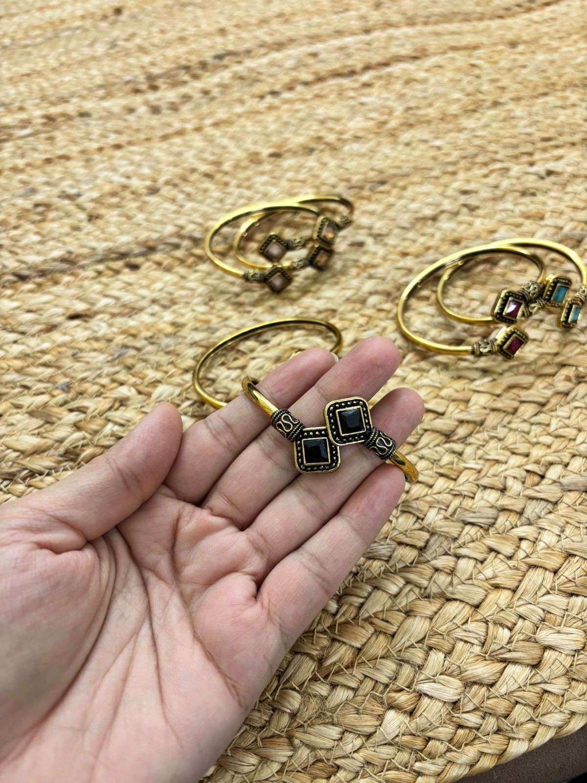 Metallic Oxidised Adjustable Gold Bangle - Black