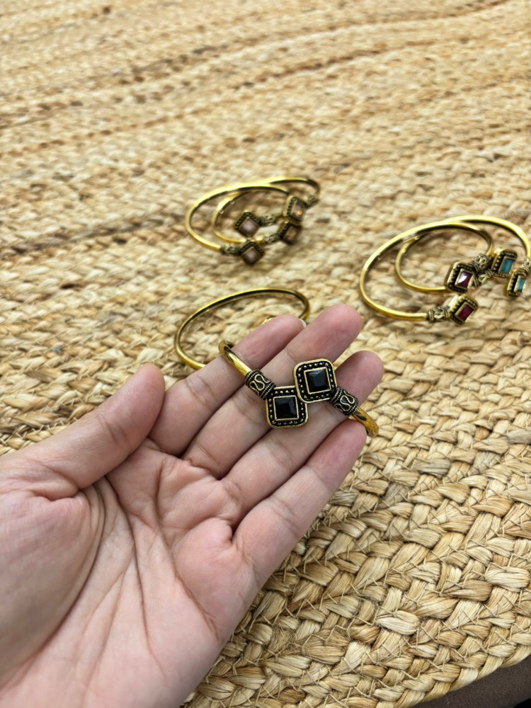 Image of Metallic Oxidised Adjustable Gold Bangle - Black