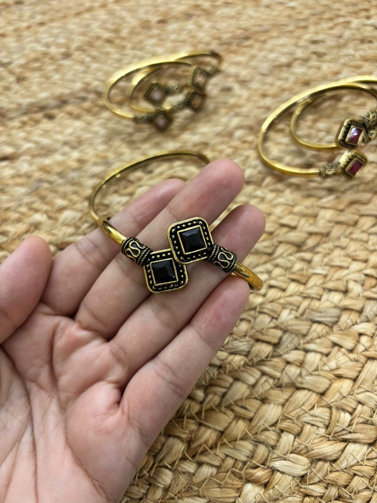 Metallic Oxidised Adjustable Gold Bangle - Black