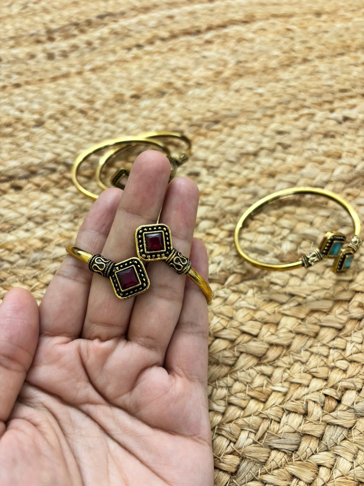 Metallic Oxidised Adjustable Gold Bangle - Maroon