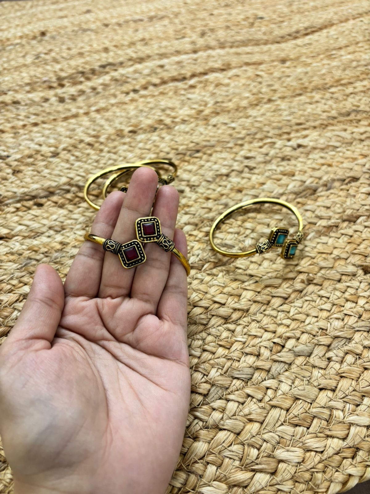 Metallic Oxidised Adjustable Gold Bangle - Maroon