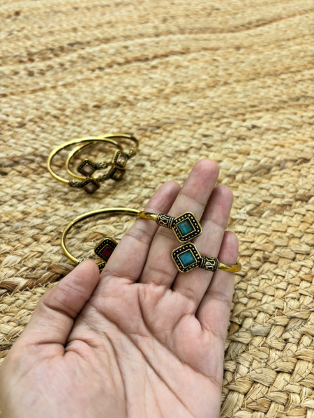 Image of Metallic Oxidised Adjustable Gold Bangle - Sea Blue