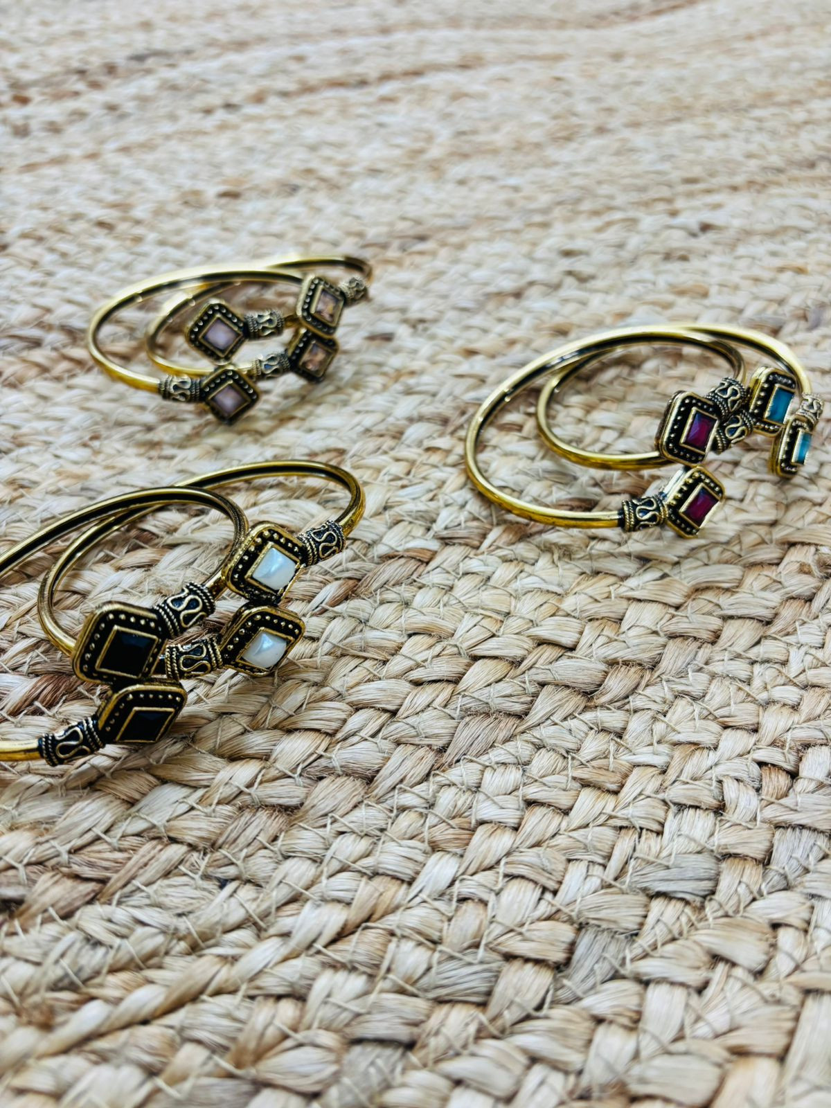 Metallic Oxidised Adjustable Gold Bangle - Sea Blue