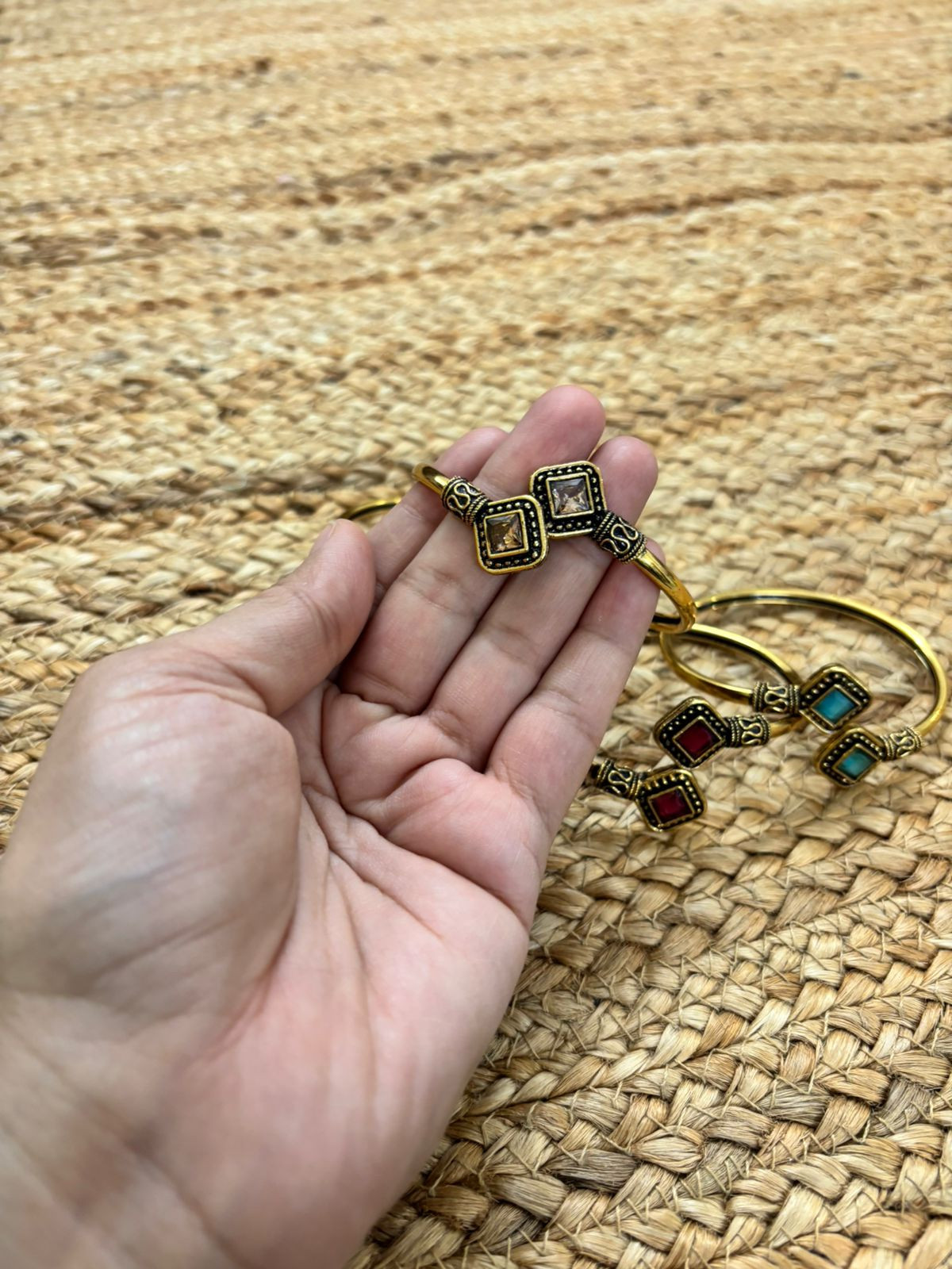 Metallic Oxidised Adjustable Gold Bangle - Peach