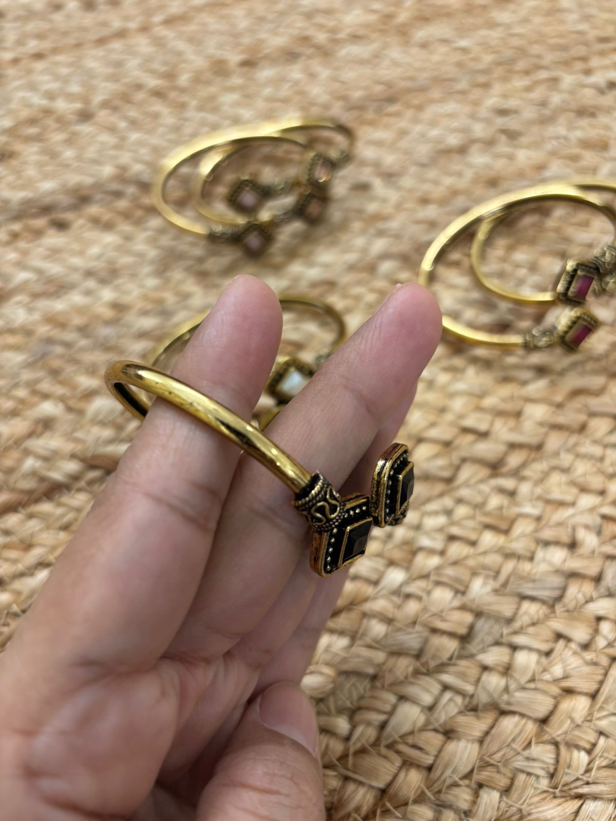 Metallic Oxidised Adjustable Gold Bangle - Peach