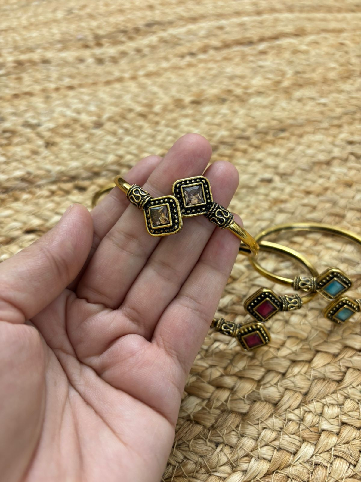 Metallic Oxidised Adjustable Gold Bangle - Peach