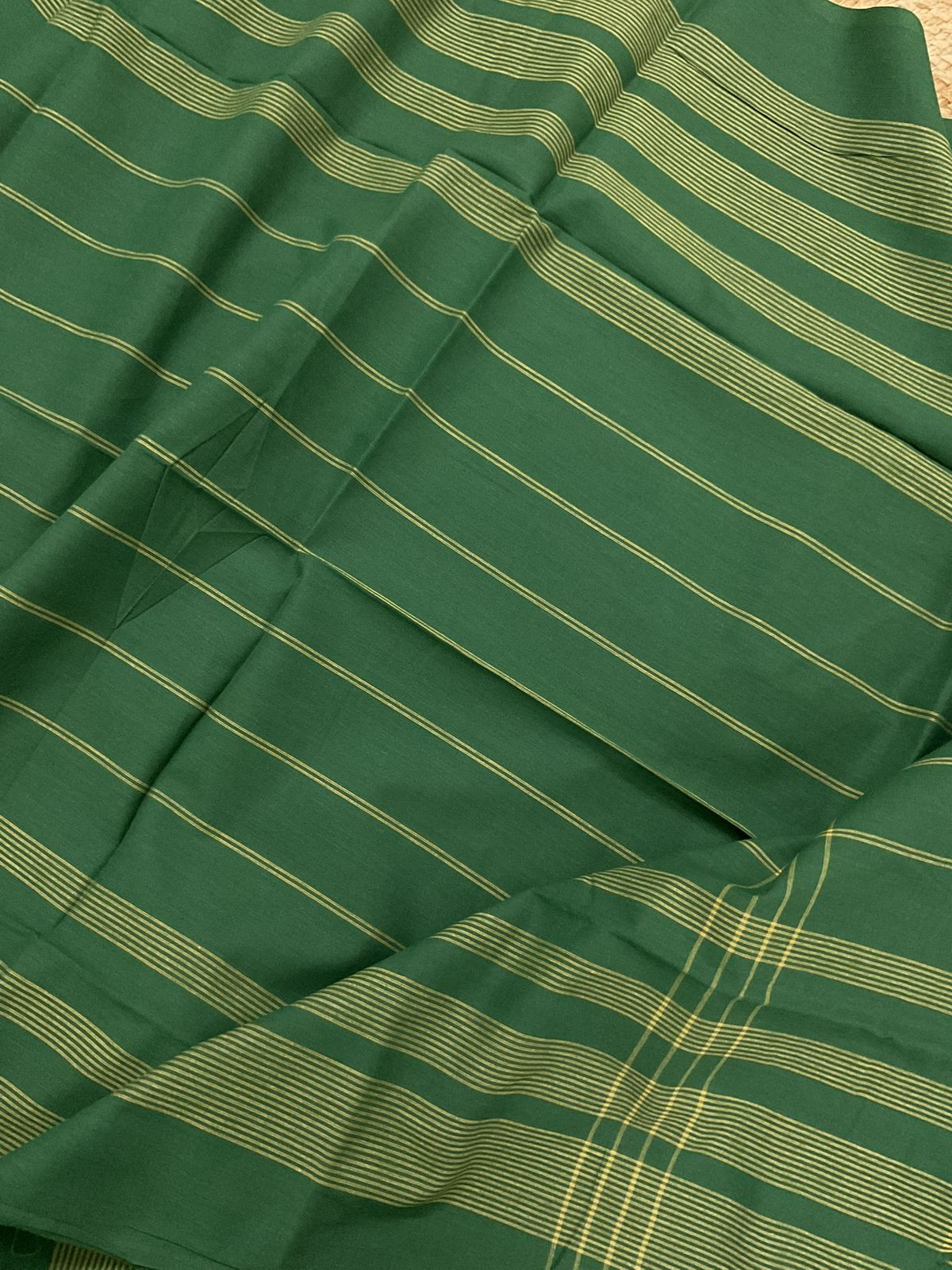 Pure Handloom Cotton Self Weaved Embroidered Suit - Green