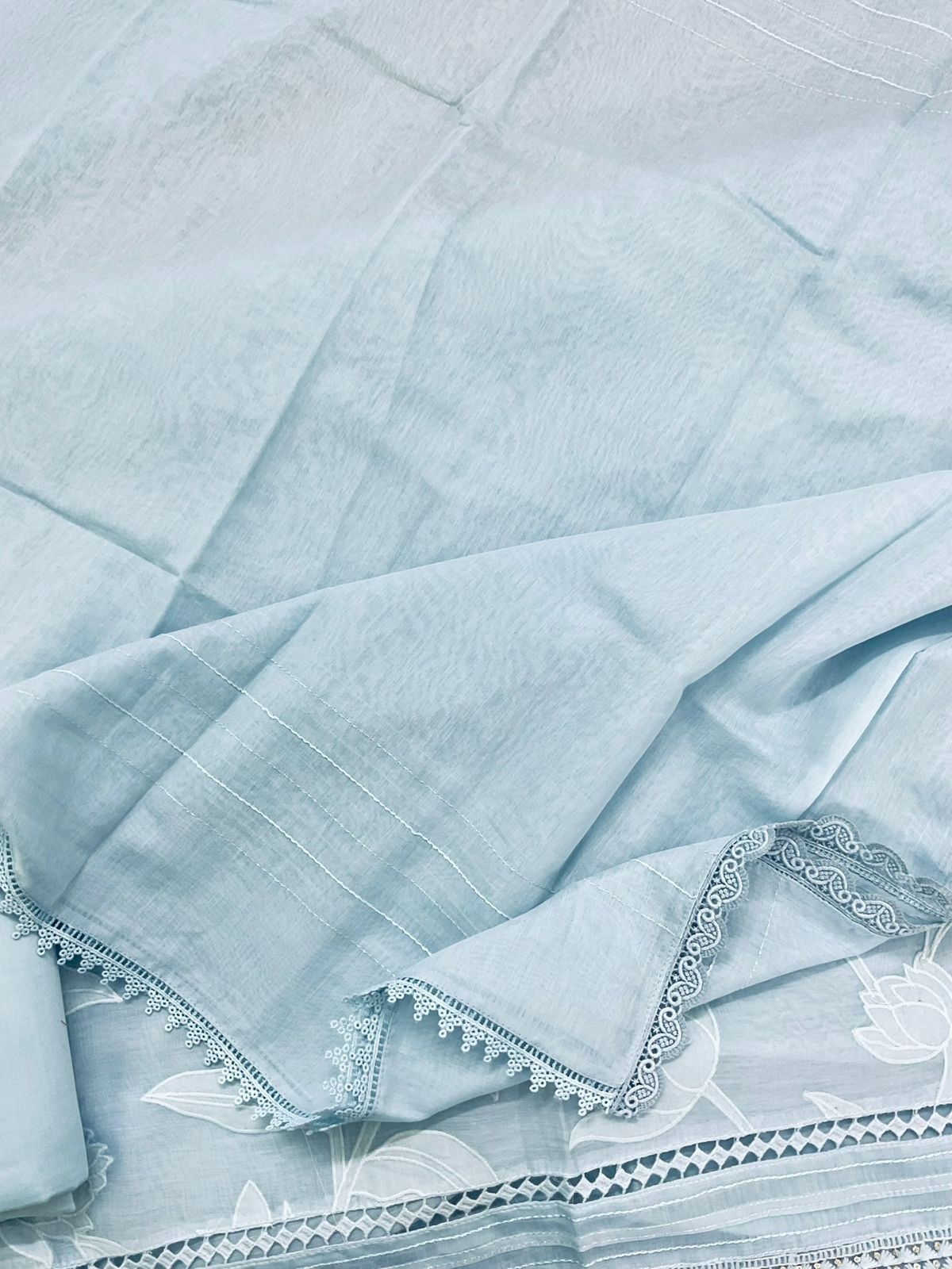 Pure Mul Chanderi Embroidered Suit - Blue