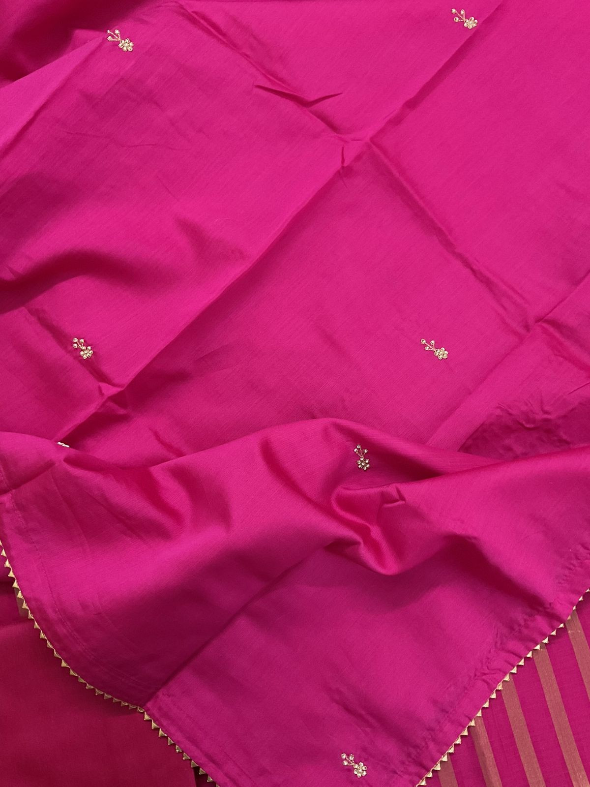 Pure Mul Chanderi Self Weaved Embroidered Suit - Pink