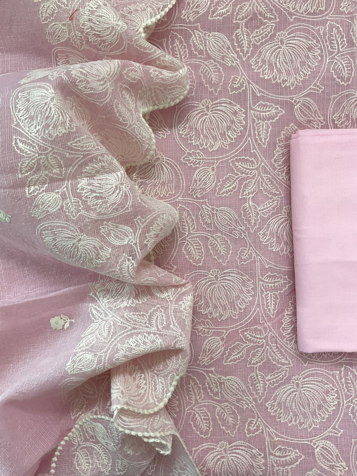 Pure Tissue Kota Silk Embroidered Suit - Pink