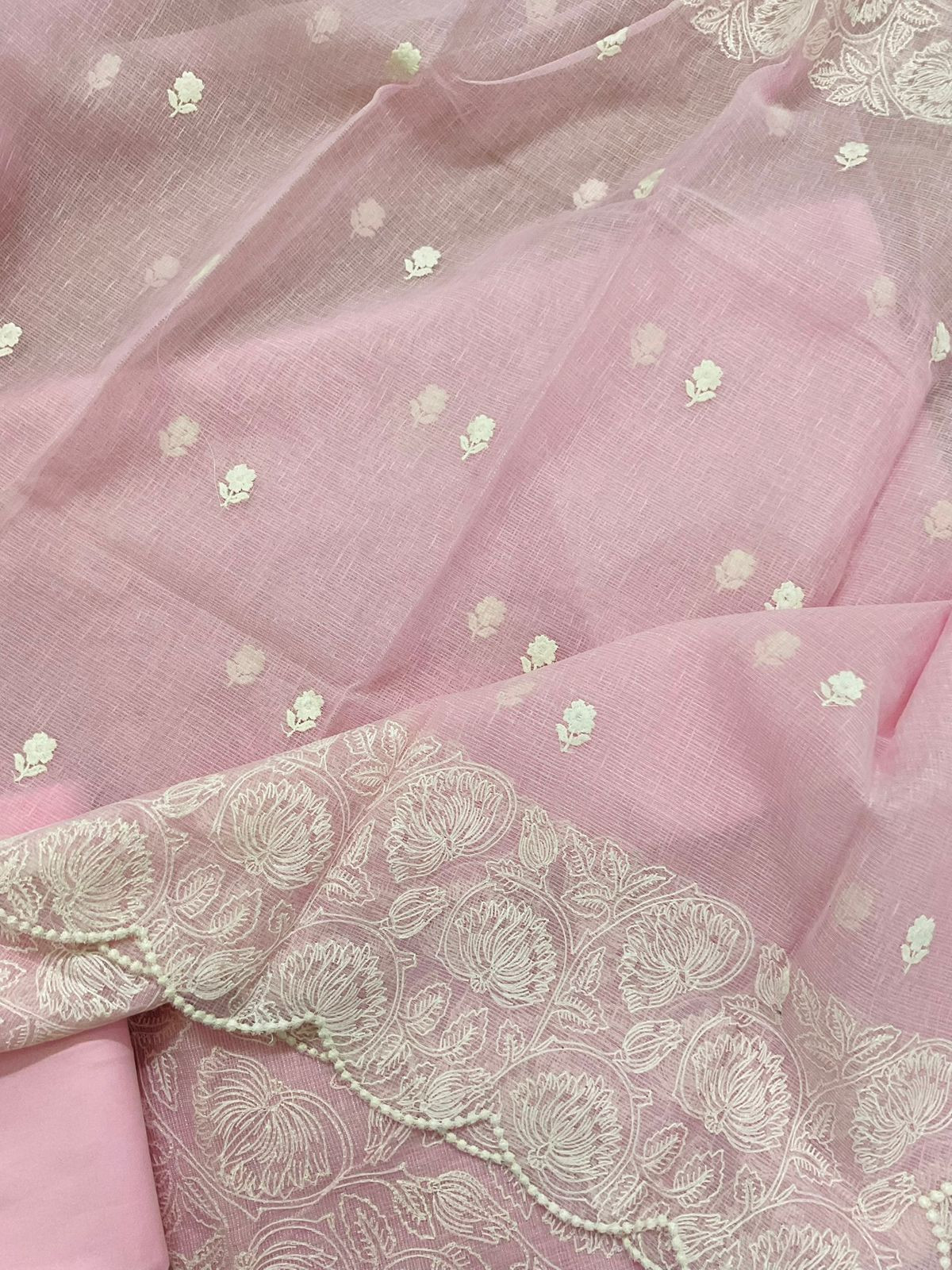 Pure Tissue Kota Silk Embroidered Suit - Pink
