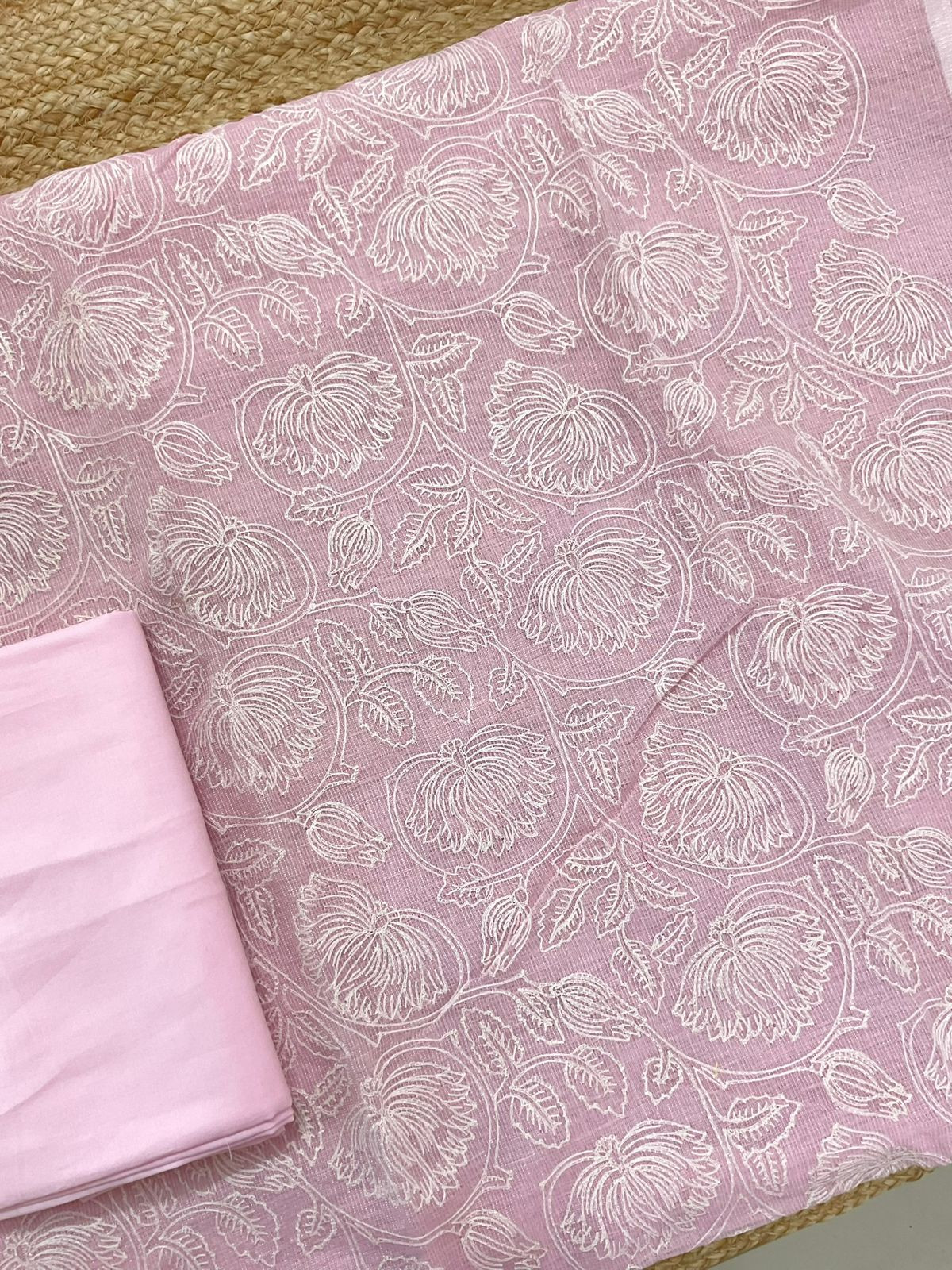 Pure Tissue Kota Silk Embroidered Suit - Pink