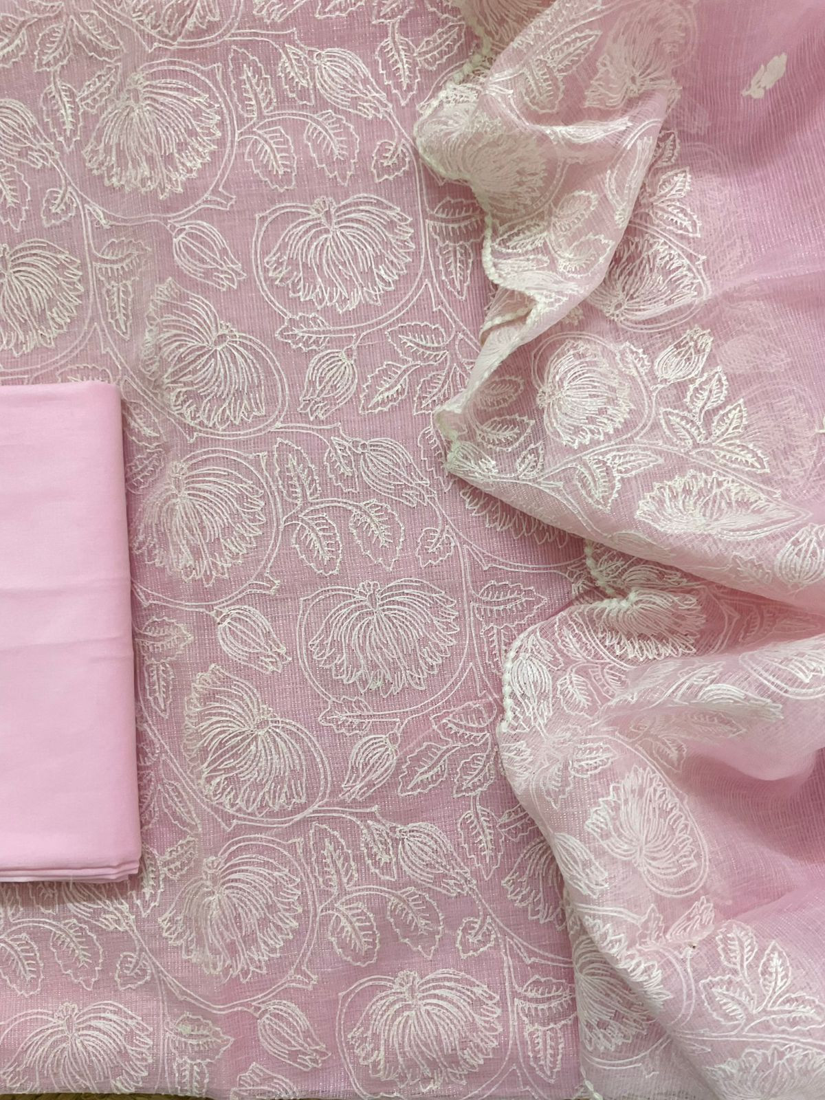 Pure Tissue Kota Silk Embroidered Suit - Pink