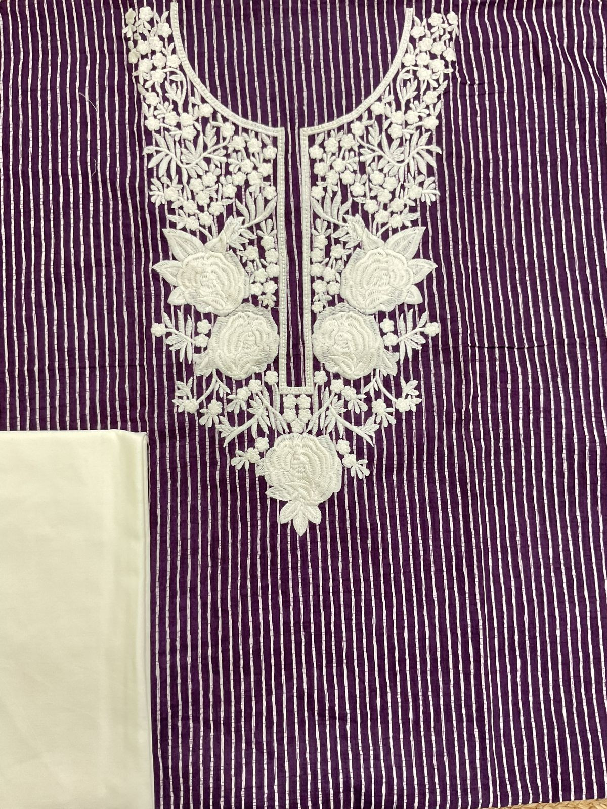 Pure Mul Cotton Printed Embroidered Suit - Violet
