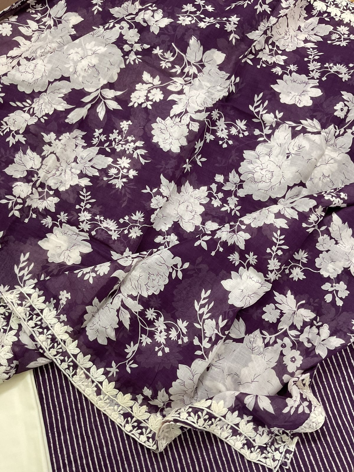 Pure Mul Cotton Printed Embroidered Suit - Violet