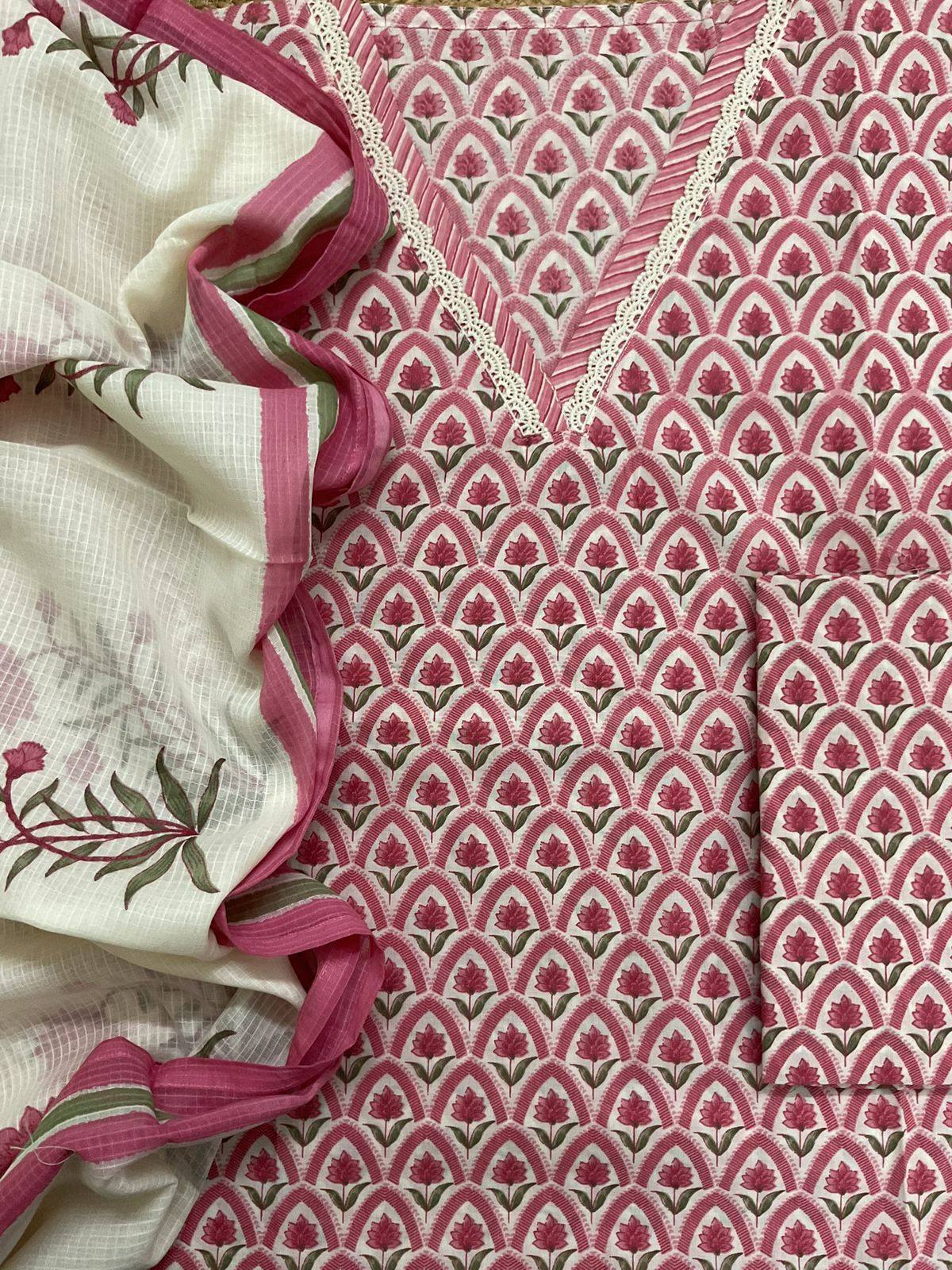 Pure Cotton Printed Embroidered Suit - Pink